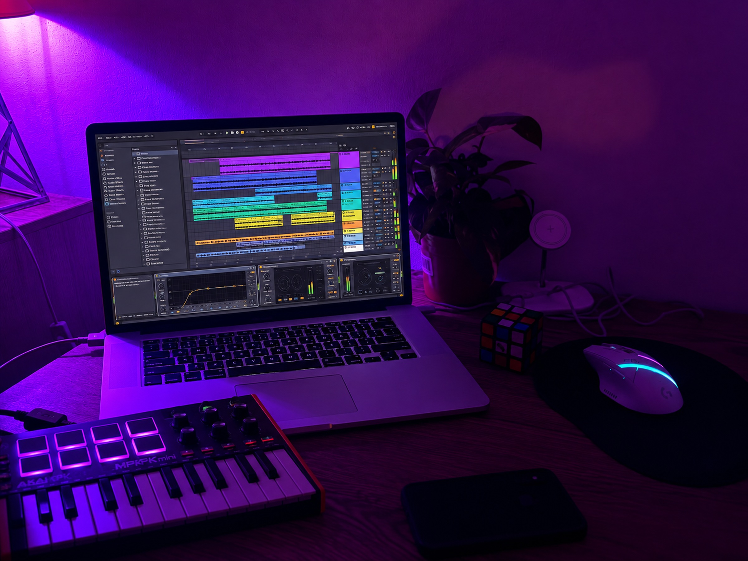 Sesión de producción musical en una laptop con un DAW abierto